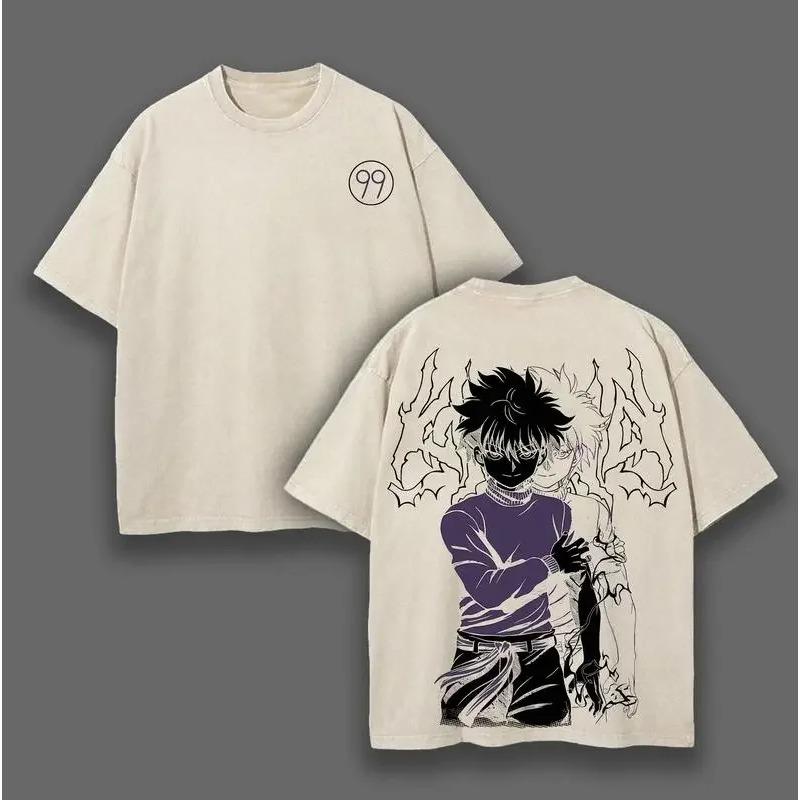 HUNTER×HUNTER Killua Zoldyck T-shirt For Men's Clothing Hip Hop Y2k Washed Oversized T Shirt Short Sleeve Cotton Soft Tees Tops