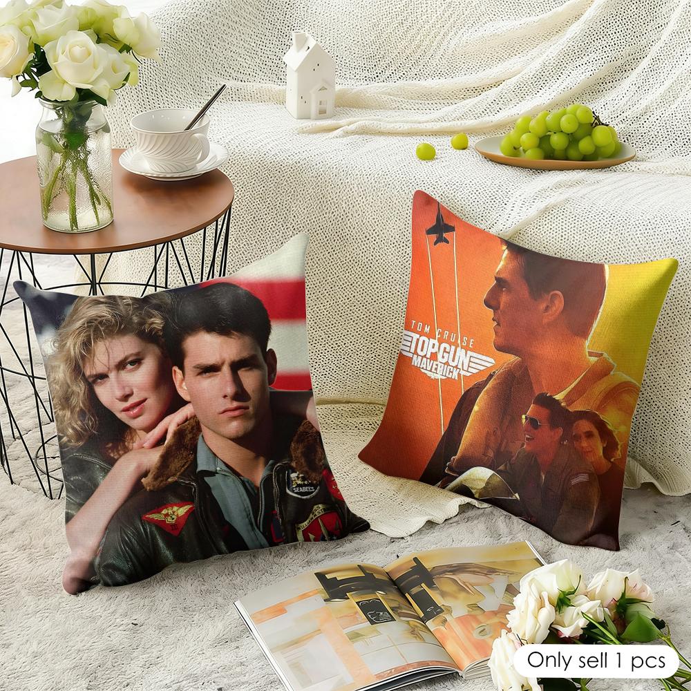 Movie TTop Gun Cushion Cover Natural Linen Organic Fabric DoubleSided Printing Sofa Home Decor Gift Pillow Case