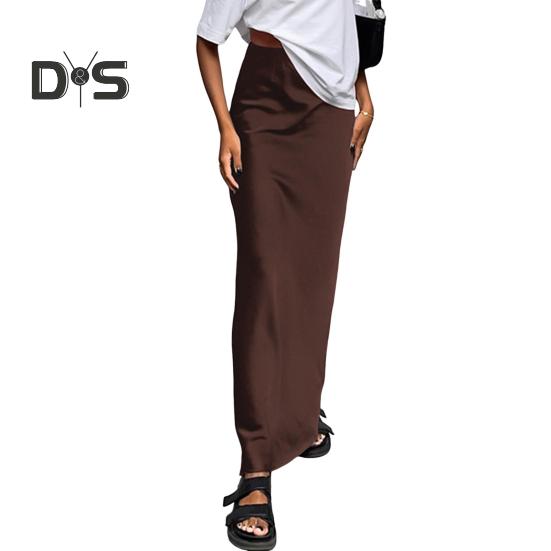 Women Satin Skirt High Waist Midi Long Skirt Slim Wrap Hip A-line Faux Silk Skirts for Spring Summer Streetwear