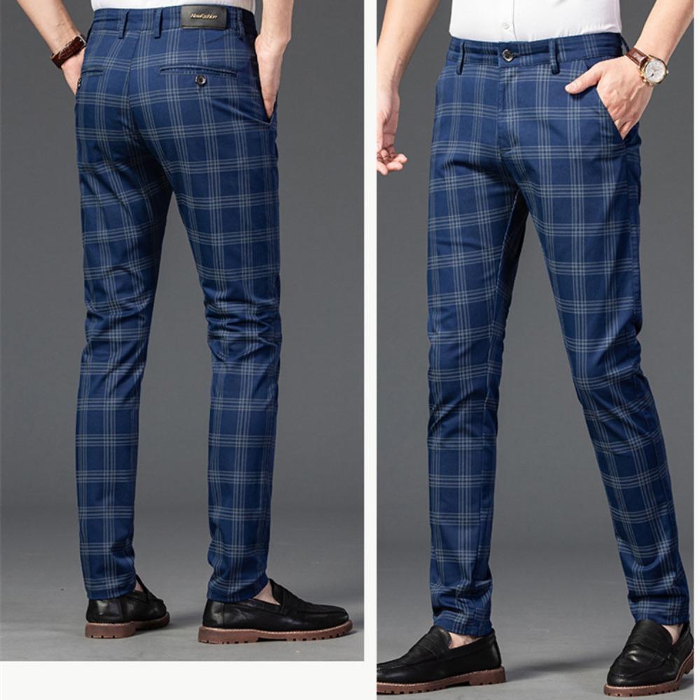 2026 Sommer Klassisch Einfach Gerade Freizeit Hosen für Herren Personalisiert Kariert Vielseitig Stretch Business Casual Schmale Hosen