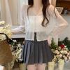 Summer Thin Sun Protection Coat Short Knit Cardigan Hollow Out V-neck Long Sleeve Shawl Top Air Conditioning Cover Up