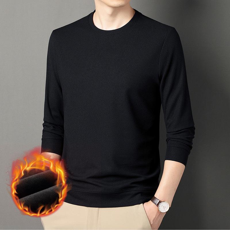 

Мужская футболка с длинными рукавами, утолщенный бархат, осенне-зимняя одежда для пап среднего возраста, рубашка Wagfu с круглым вырезом, толстовка XXXXL