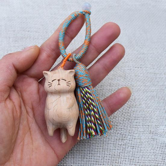 Keychain Pendant Lucky Cat Handcrafted Wooden Animal Themed Charm Bags Cell Phones Car Keys