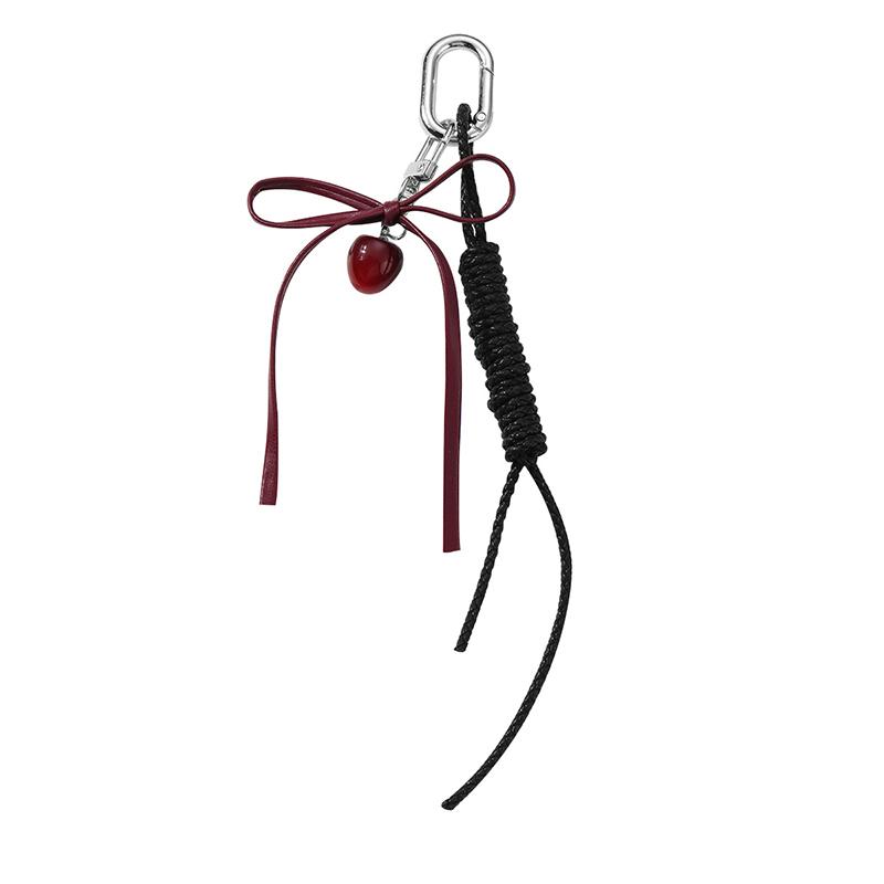 Sweet Red Cherry Pearl Keychain Ribbon Bowknot Keyring Bag Pendant Key Hanging Decoration For Best Friend Gifts