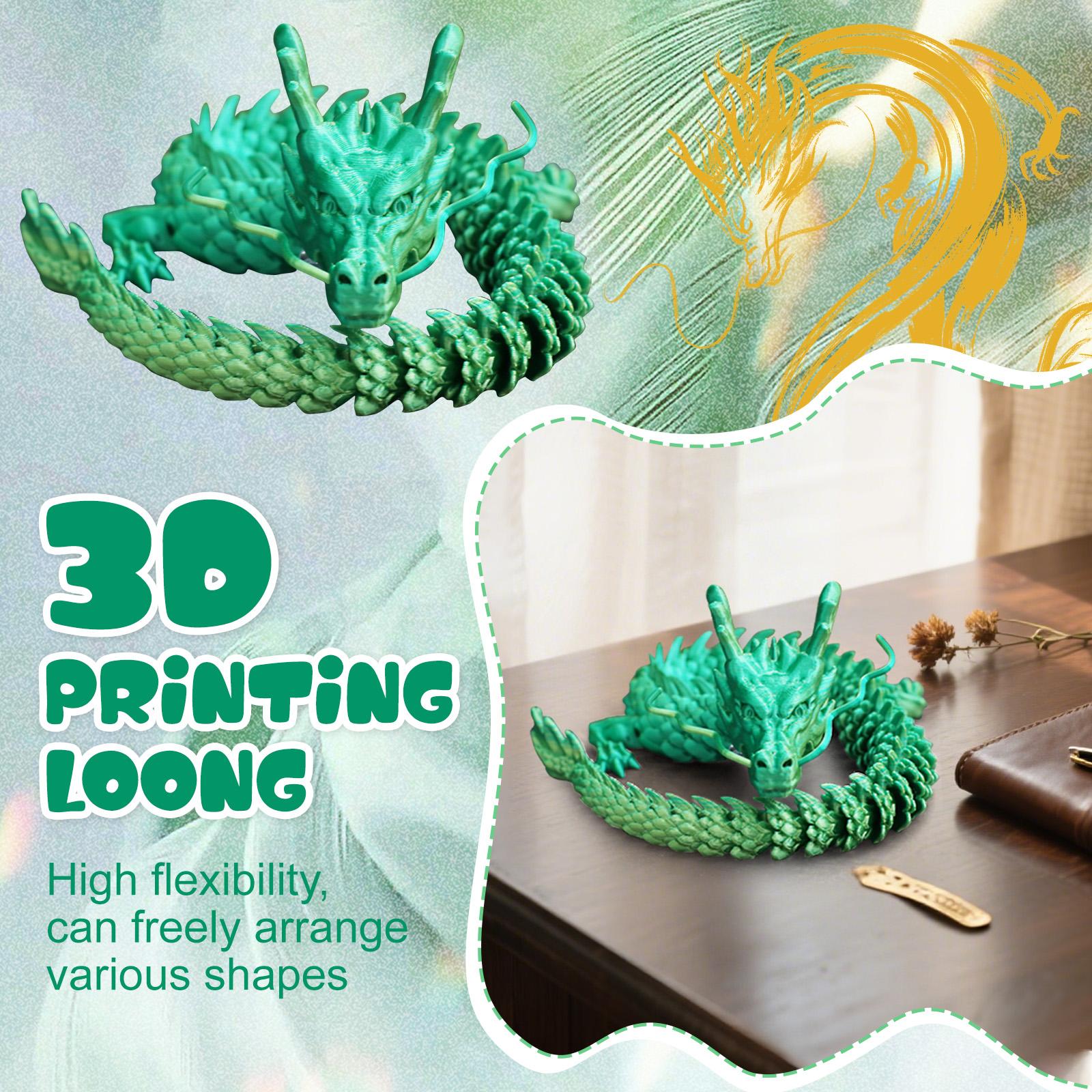 

3D-печатный дракон, китайский дракон длиной 60 см, подвижная игрушка-дракон, качающаяся гибкая игрушка-дракон, подходит для домашних крутых украшений и декораций One Size