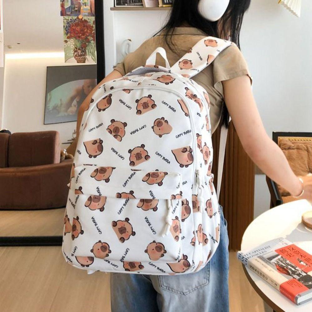 Korean Style Capibara Shoulder Bag Large Capacity Cartoon School Bag Capybara Backpack  Outdoor
