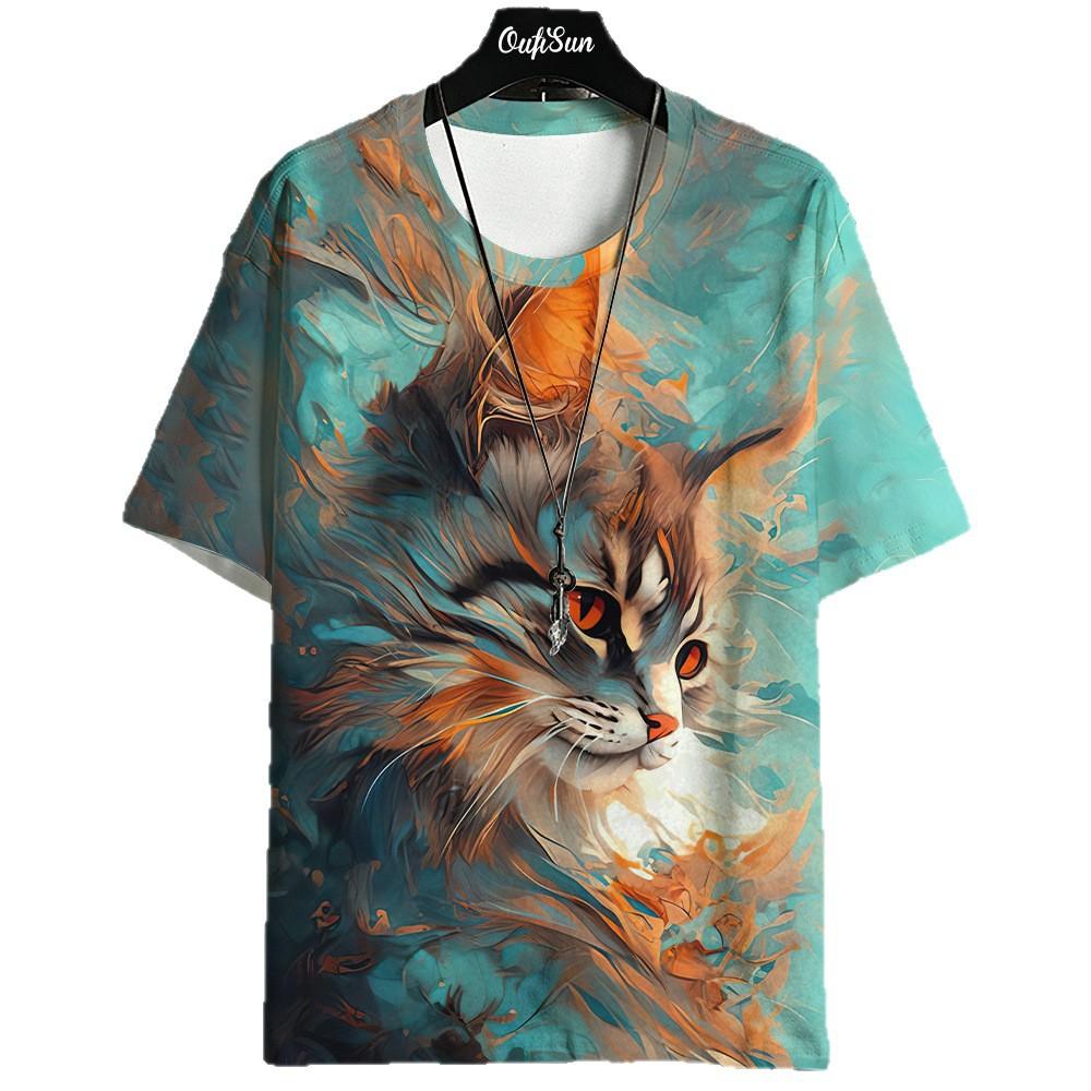 Samurai Katze T-Shirt Herren Sommer Mode Kurzarm T-Shirt Street Casual Sportbekleidung Herren Shirt