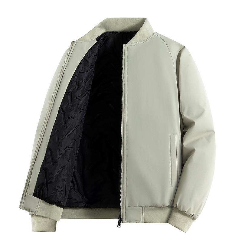Men's Winter Stand Collar Cotton Coat - Loose, Solid Color, Thickened Plus Size, Two-Way Zipper Casual Jacket.