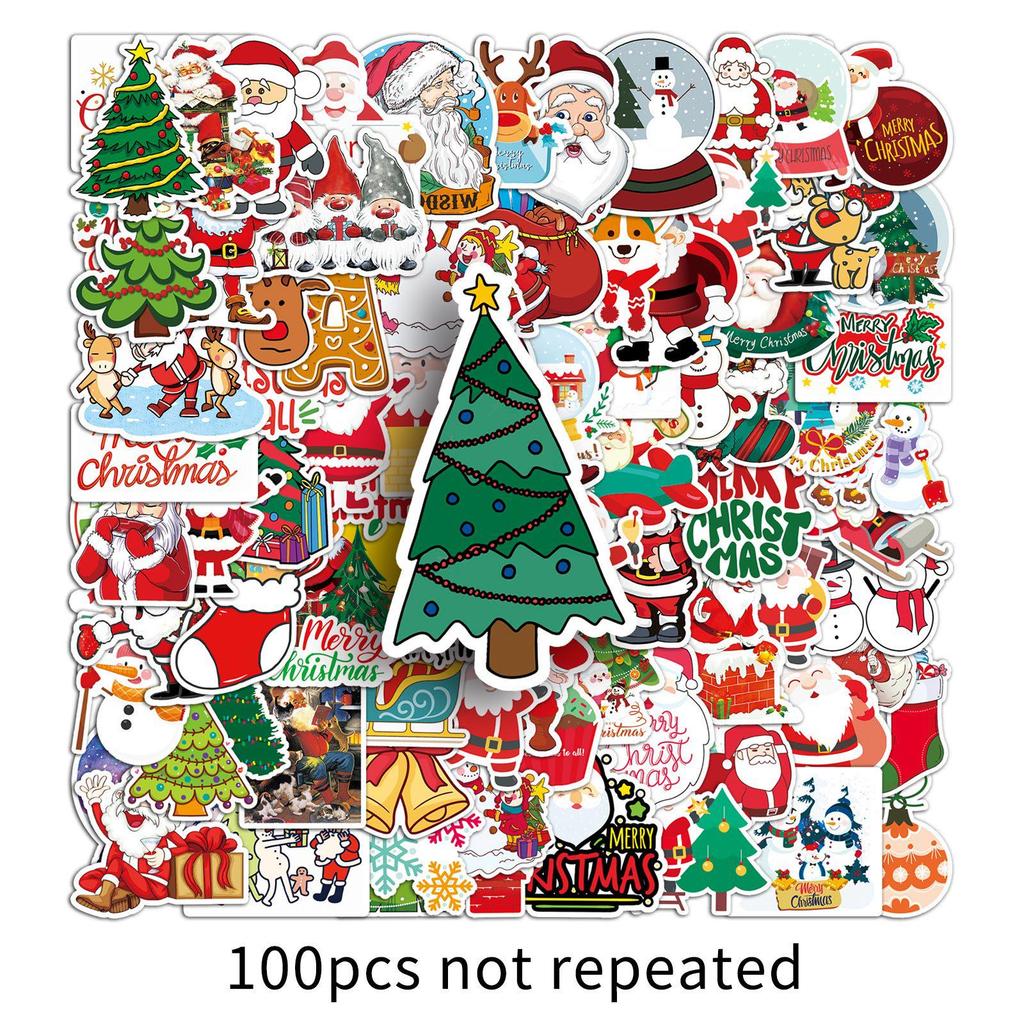 100 Christmas Graffiti Cartoon Festival DIY Stickers: Skateboard, Water Bottle & Luggage - Waterproof, Unique & Expressive!