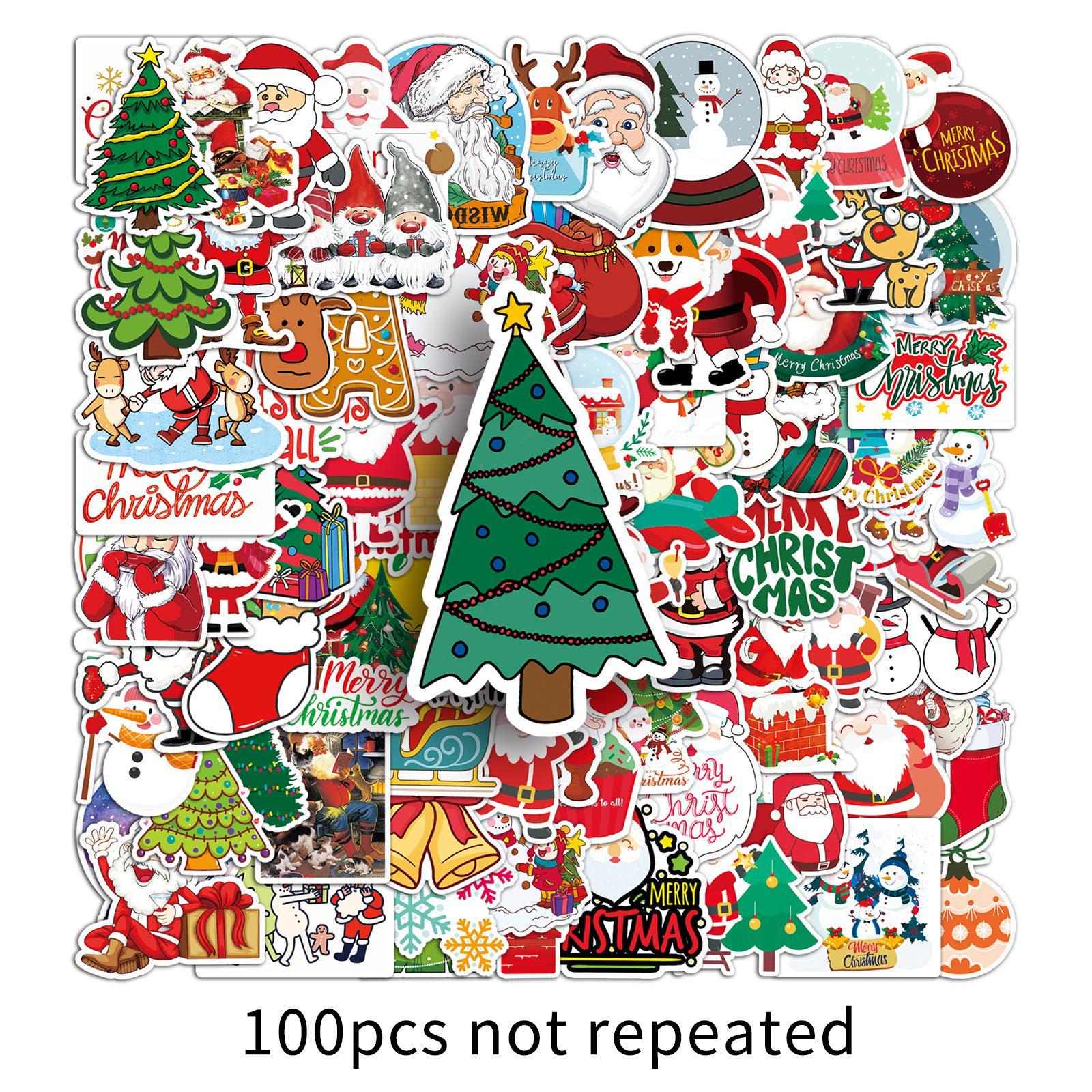 100 Christmas Doodle Stickers: Waterproof, Decorative for Scooter, Luggage, Car