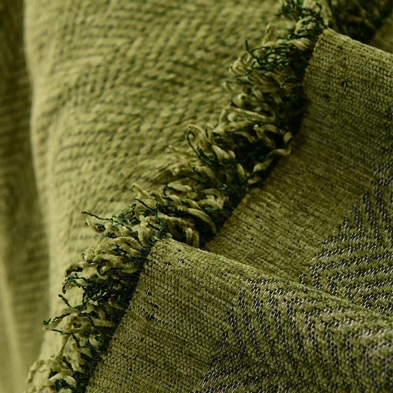 High Quality Waterproof Chenille Sofa Cover Cloth Green Striped Sofa Cushion Four Season Universal 3  Seat All Inclusive Blanket