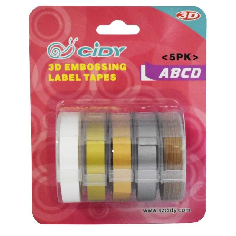 

5 шт., 9 мм, разноцветная лента для тиснения из ПВХ, 3D пластиковая лента для изготовления этикеток, совместимая с принтером этикеток dymo, лента для тиснения, сменная лента style D 9mm