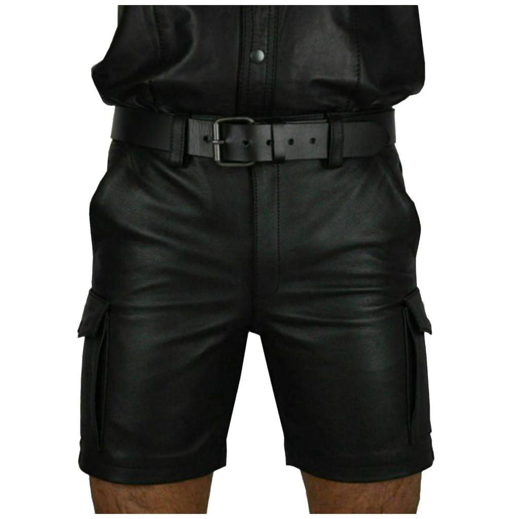 Pantalones cortos de cuero estilo gótico para hombre