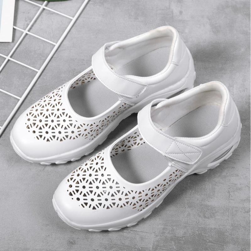 Breathable Women's Walking Shoes Hollow-out Platform Shoes Air-cushion Ladies Casual Shoes Elastic Wedges