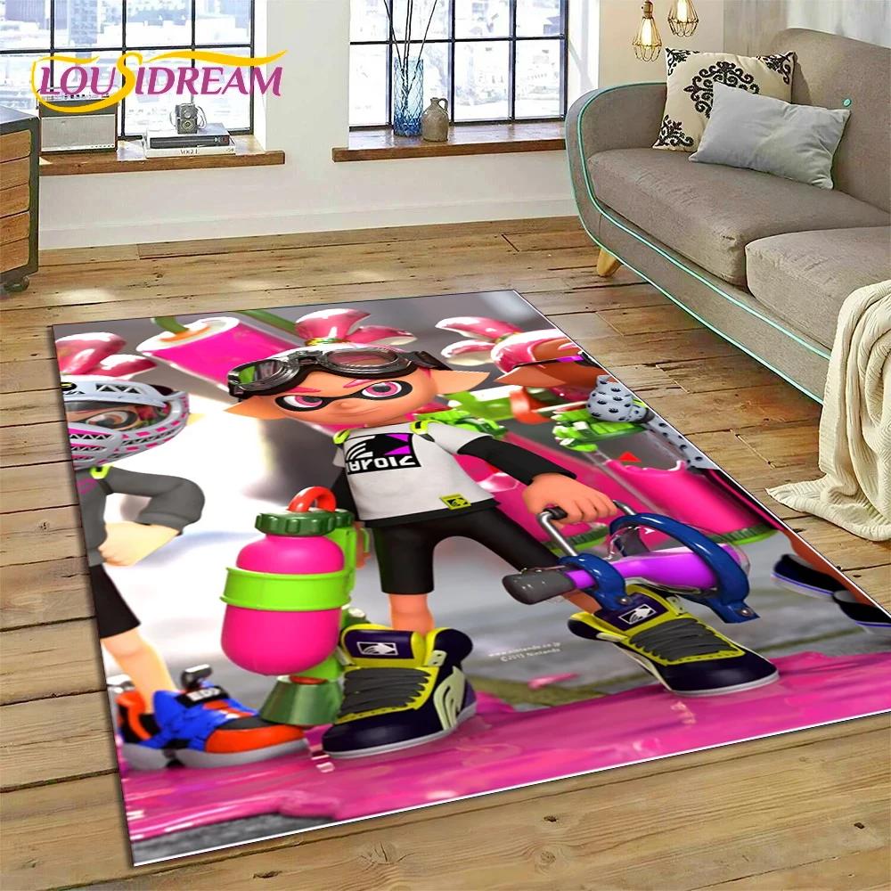 Tappeto Gioco Cartone Animato Splatoon3 PC Gamer per Camera da Letto Soggiorno Decorazione Casa Divano, Tappetino da Pavimento Decorativo Grande Gioco per Bambini Regalo