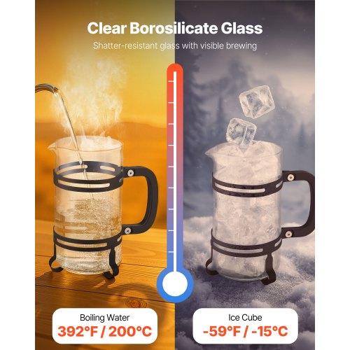 VEVOR French Press Coffee Maker, 1 Liter Borosilicate Glass Coffee Press Tea Maker with Stainless Steel Filter