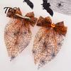 Spring Clip Hair Accessory Halloween Spider Web Bow Clip, Pumpkin Eyeball Tulle with Long Tails, Women Accessories for Holiday Party