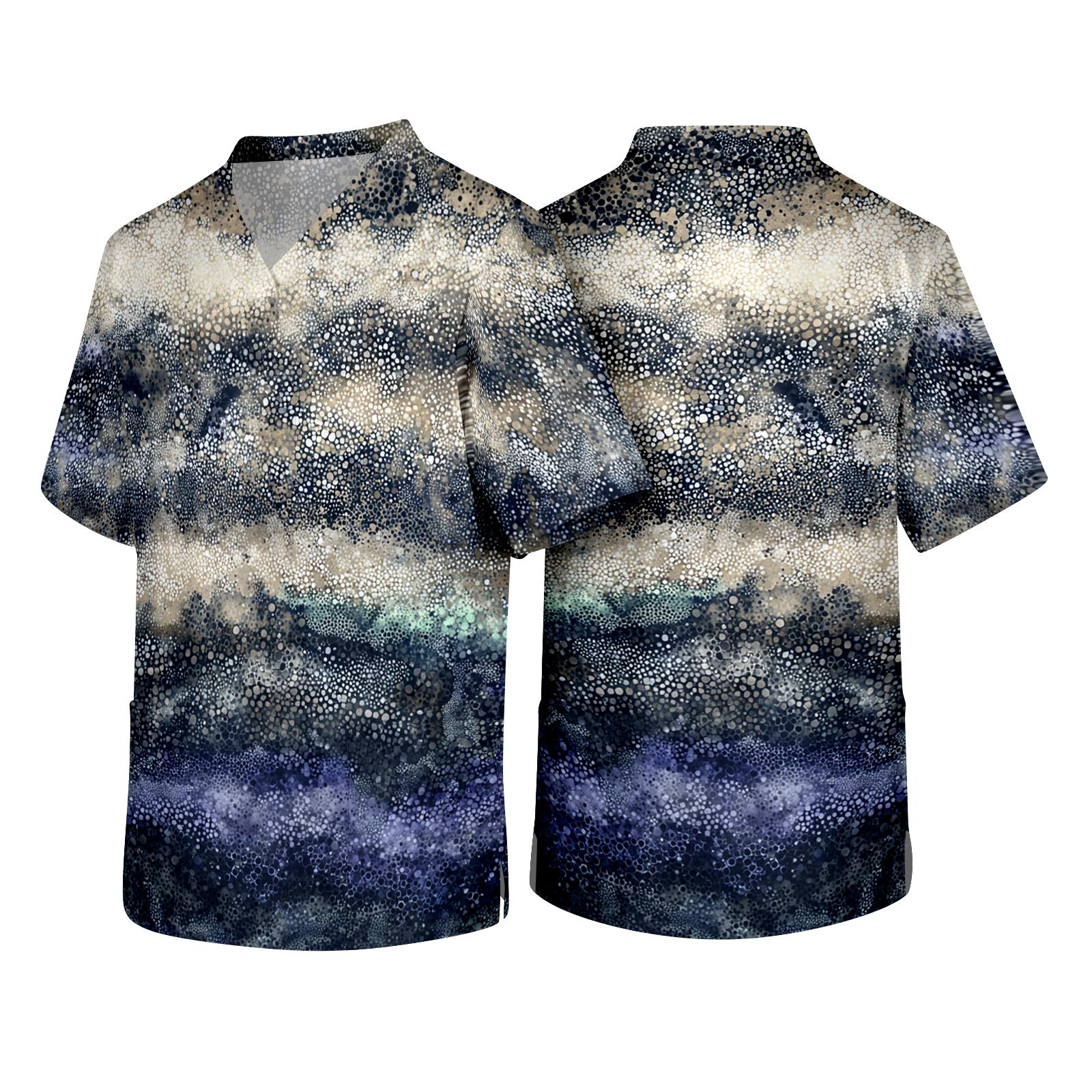 

Men s V Neck Short Sleeve Textured Print Pocket Work Scrub Top Lightweight Breathable Fabric Durable Stitching S синий