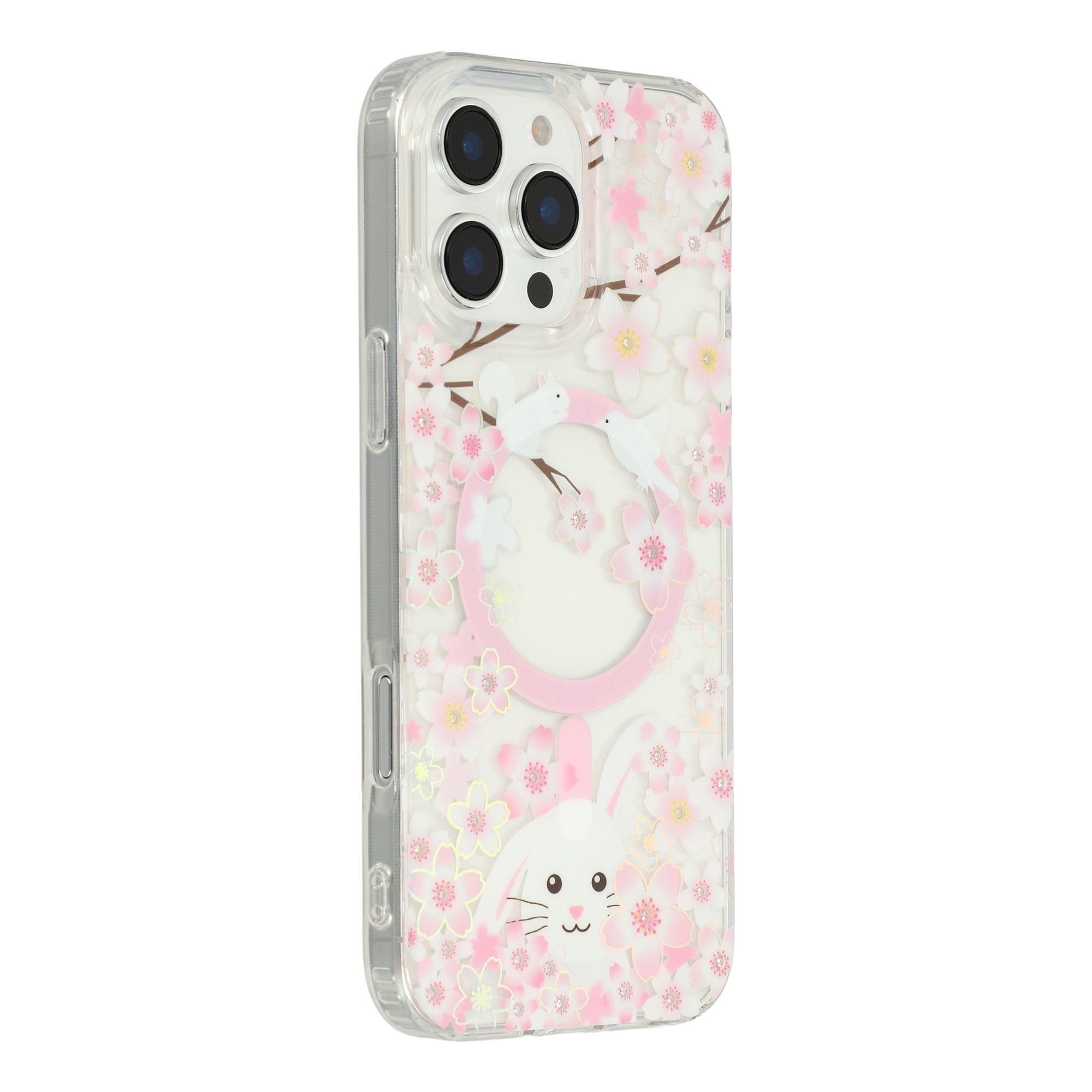 

For iPhone 16 Pro Case Compatible with MagSafe Embedded Rhinestones IMD Pattern TPU PC Phone Back Cover