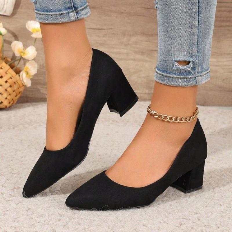 

High Heels Women s 2025 New Women s Shoes Pointed Toe Shallow Mouth Shoes Women s Thick Heel Fashion Shoes 35 чёрный