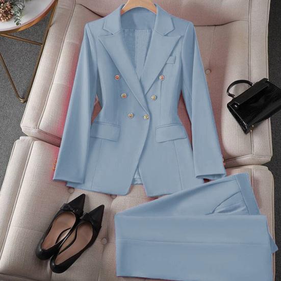 Kvinnodräkt Vår Höst Långa Ärmar Rever Krage Blazerjacka Vida Byxor Arbete Kontor Business Casual Kläder Byxdress