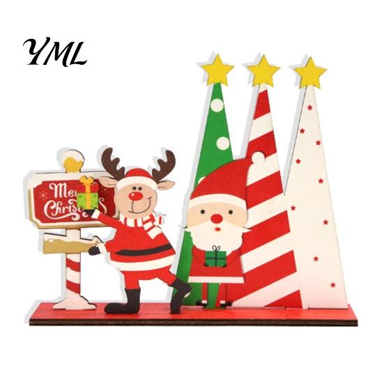 Miniature Elk Holiday Ornaments Wooden Christmas Ornaments, Tabletop Decoration with Santa Claus Snowman Desktop Decorations Designs for Home