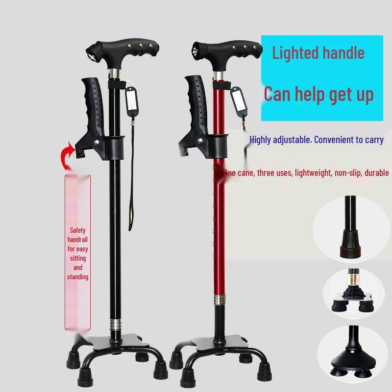 Four-Legged Aluminum Walking Cane with Light, Non-slip, Telescopic, Lightweight, Multi-functional Support for the Elderly