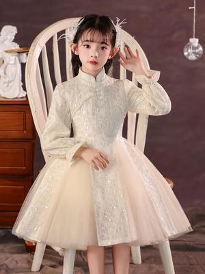 Vestido Hanfu para Niña Otoño 2025: Nuevo Cheongsam de Estilo Chino con Superposición de Malla - Diseño de Princesa