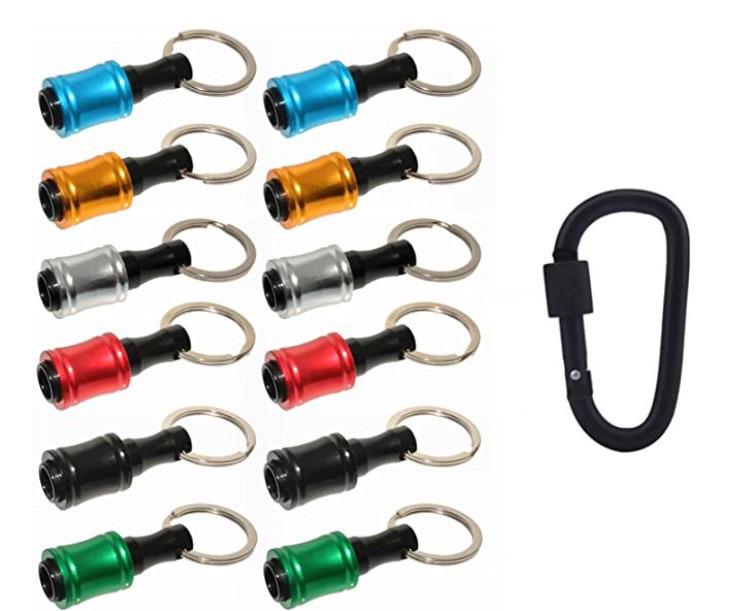 6-Piece Colorful Keychain Set: Extension Rods and Mountaineering Buckle with 1/4" Hex Drill Bit Storage Extension Rod