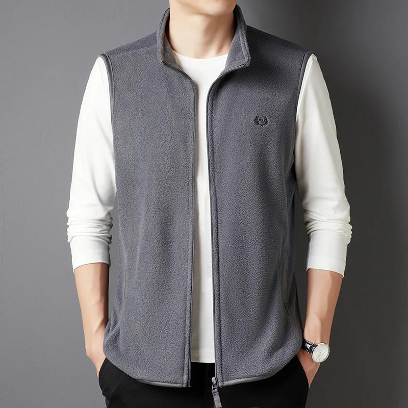 Men's Casual and Fashionable Fleece Embroidered Vest with Plush Jacket