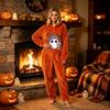 Women's Halloween Printed Flannel Romper Jumpsuit for Holiday Party and Loungewear
