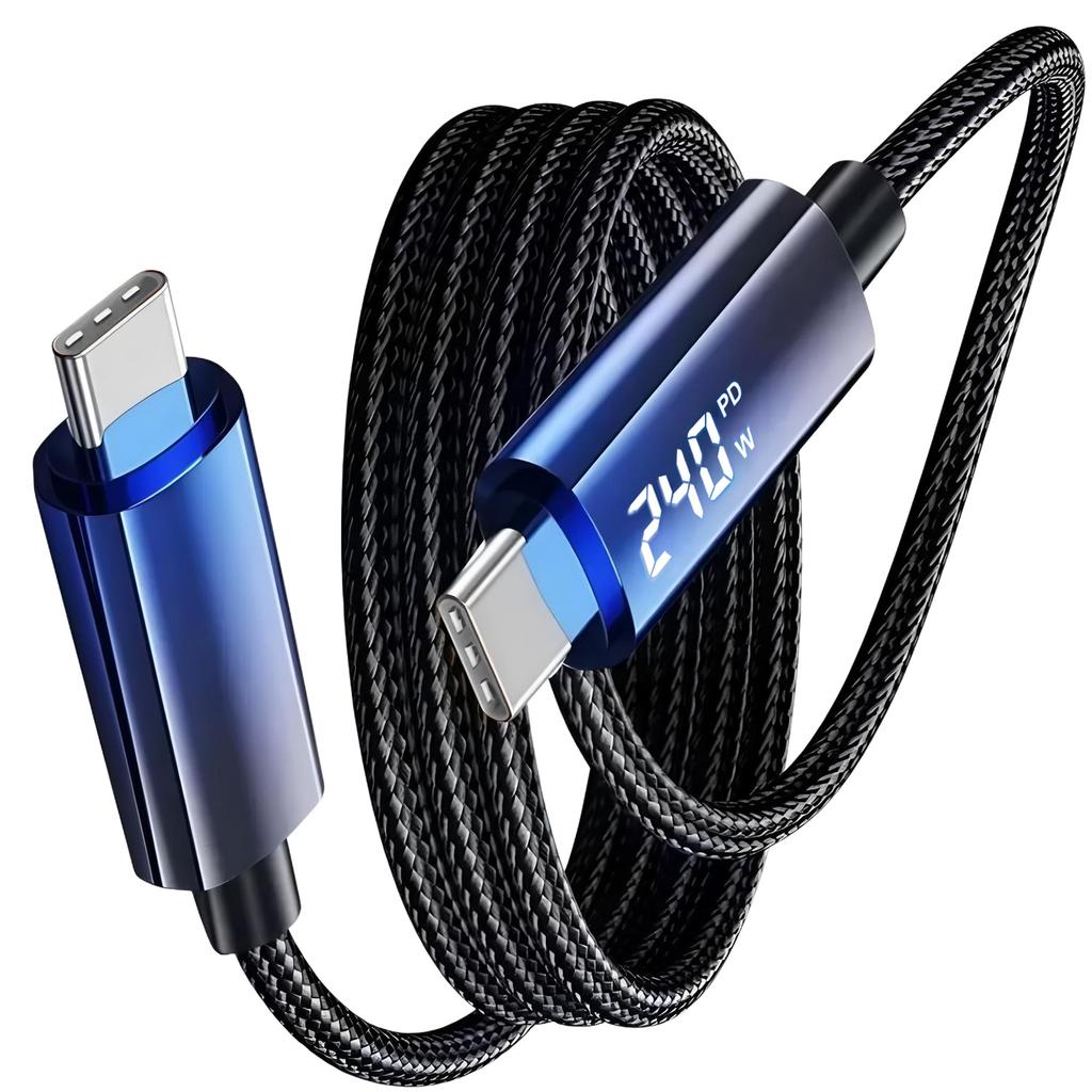 240W Dual USB C Cable Fast Charging Nylon Braided Type-C to Type-C Data Cord for Samsung Huawei Xiaomi Laptop Phone