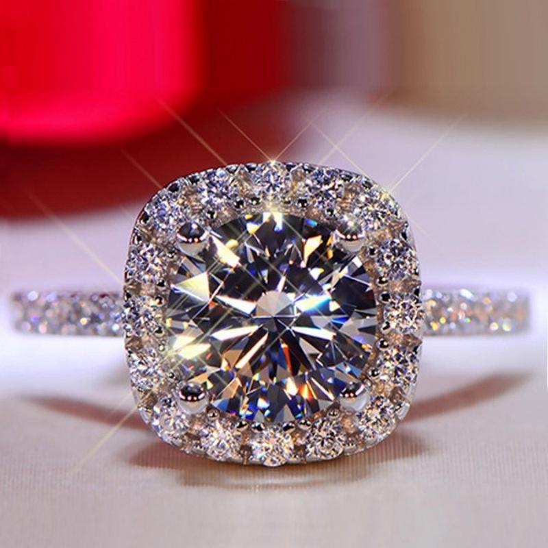 

Women s Silver Plated Stainless Steel Ring with Cubic Zircon - Wedding Engagement Birthday Gift 11