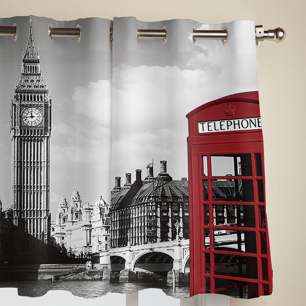 Londoner Telefonzelle, Luxus-Vorhänge für Wohnzimmer, Fensterbehandlung, Vorhang für Schlafzimmer, Heimdekoration