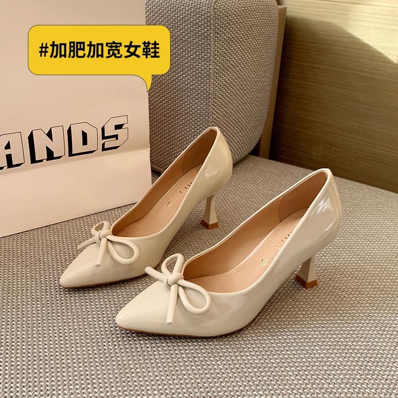 

Thin heel high heels New pointed fashion single shoes Wide large size women s shoes 35 абрикосовый