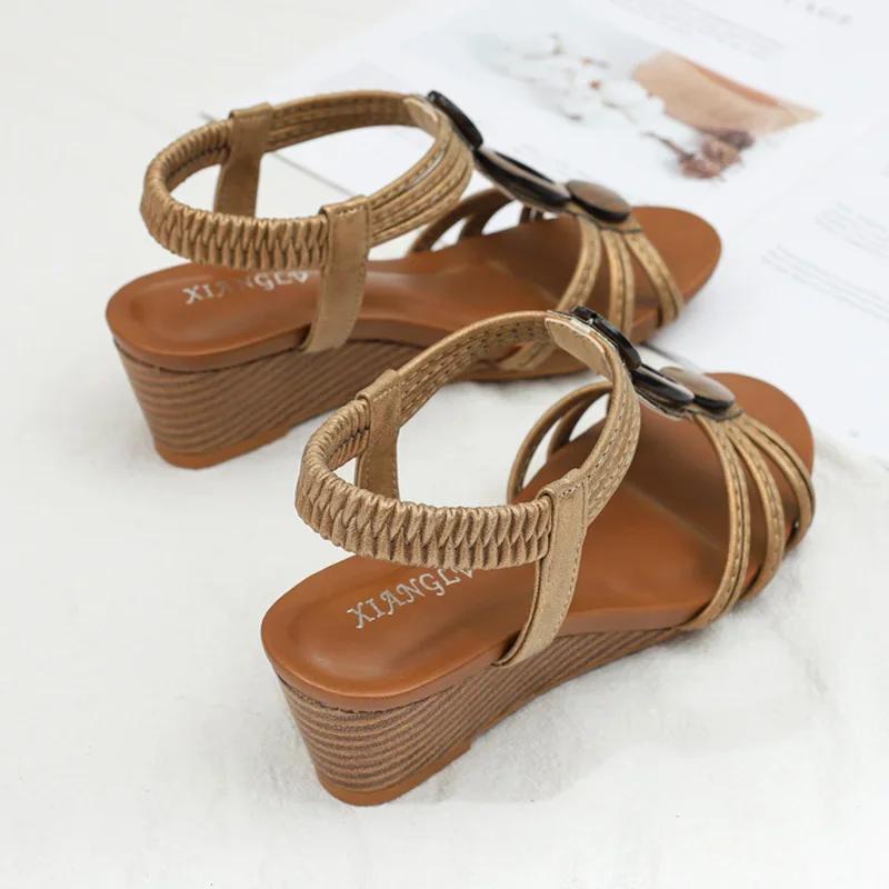 Sandali con zeppa bohémien da donna Sandali vintage da donna Scarpe romane antiscivolo Sandali casual da donna Sandali platform gladiator