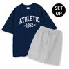 Like The Most [Setup] Athletic Oversized Short Sleeve T-Shirt & Soft Half Pants Navy_Gray