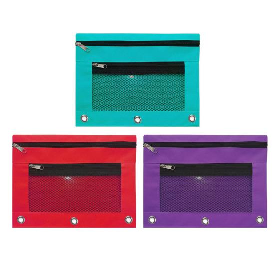 3ks Pouzdro na tužky 3 kroužkový pořadač Velkokapacitní Pouzdro na tužky Průhledné okénko