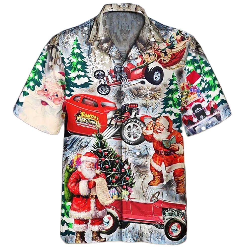2024 New Arrival Men's Shirts Men Hawaiian Camicias Casual One Button Christmas Skull Printed Short-sleeve Blouses Tops