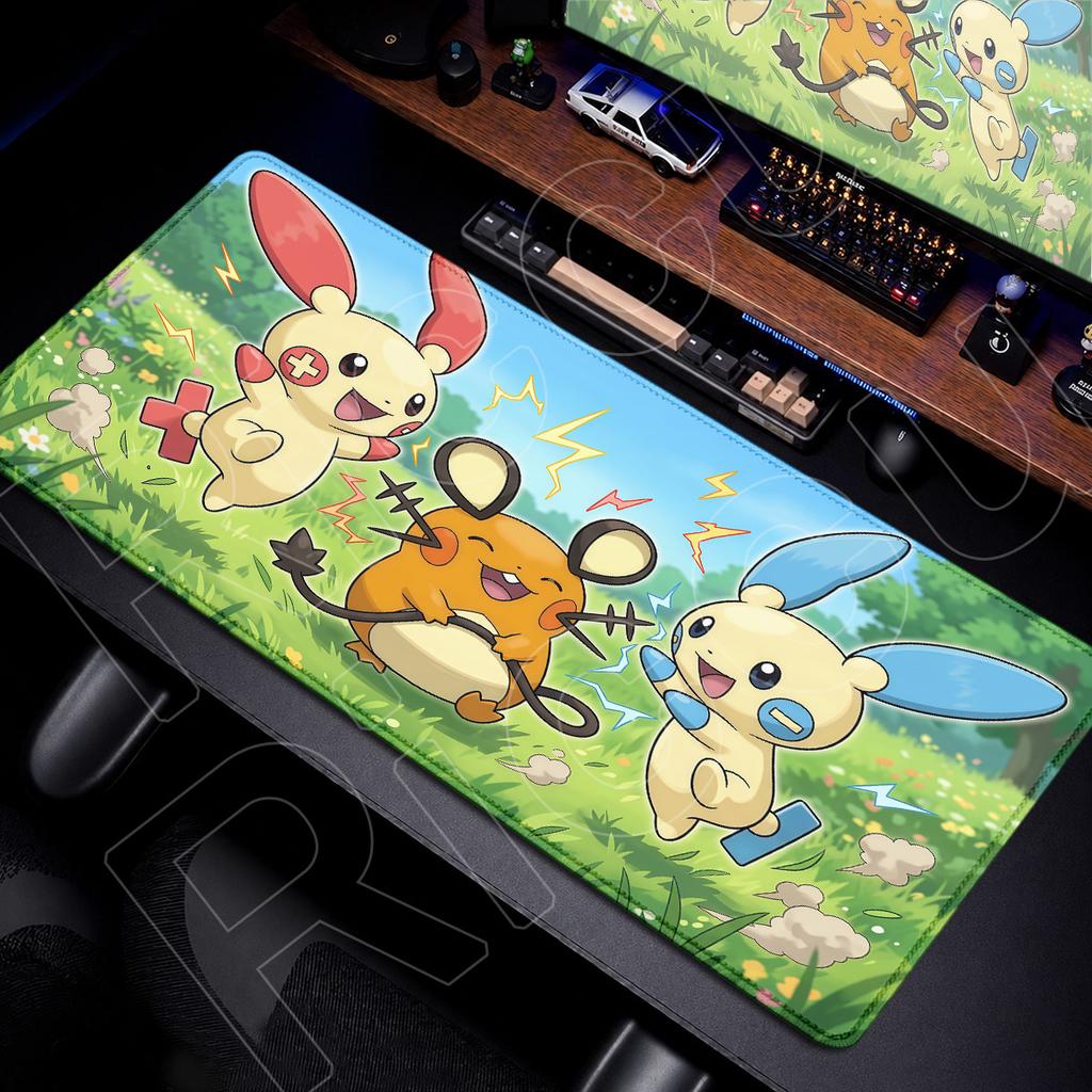 Xxl Anime Gamer Keyboard Desktop Mat PPlusle Minun Locking Edge Mouse Pad Pc Rubber Accessories 90x40cm Washable Carpet