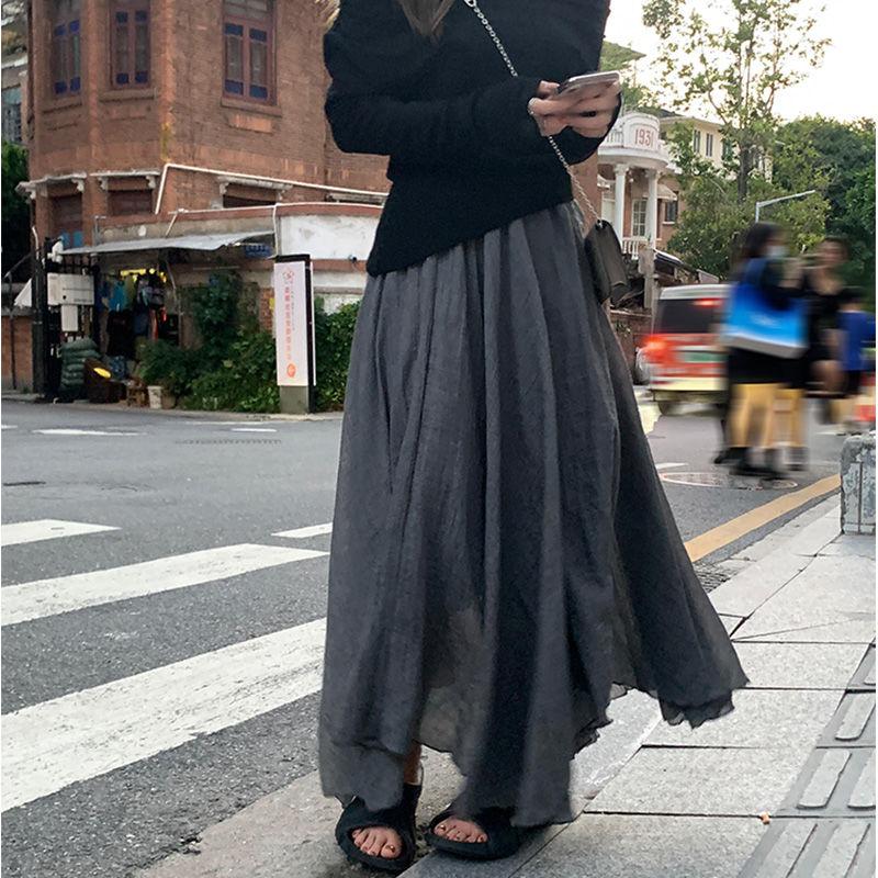 Gonna lunga in vita elastica stile bohémien con bordo in foglia di loto per donna