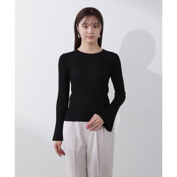 Proportion Body Dressing Ecru Random Rib Sheer Flare Sleeve Knit Sweater Women's