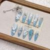 Blue Ocean Silver Tassel Luxury Medium-Length Pointed Nails - Handmade & Wearable