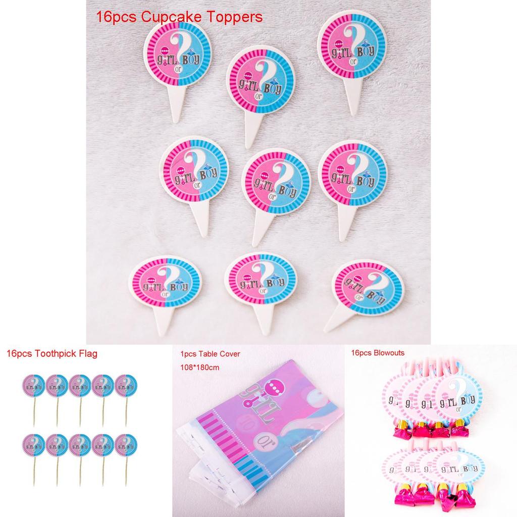 Elegant Baby Gender Reveal Party Decoration Boy Or Girl Disposable Tableware Set