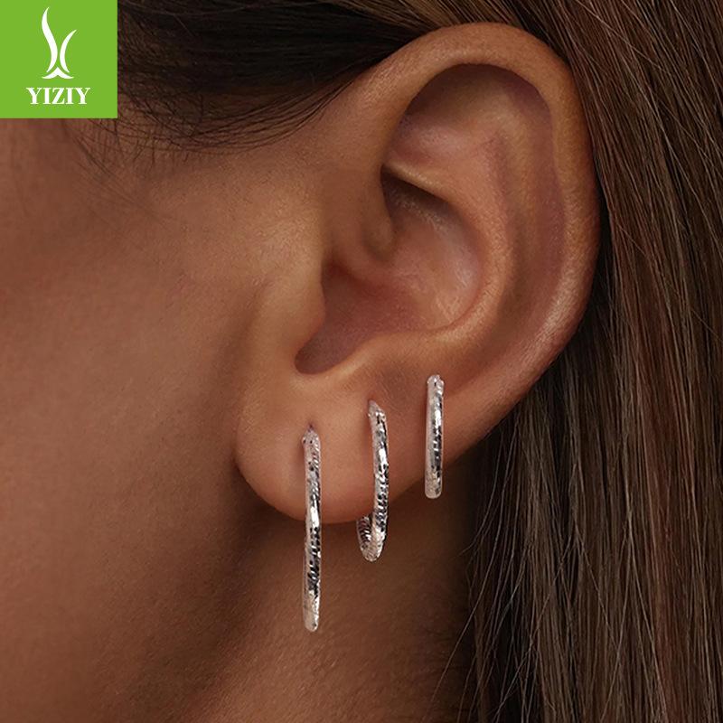 Wind Versatile Modern Ol Fashion Super Flash Ice Tremella Circle Women'S S925 Sterling Silver Gold-Plated Ear Jewelry