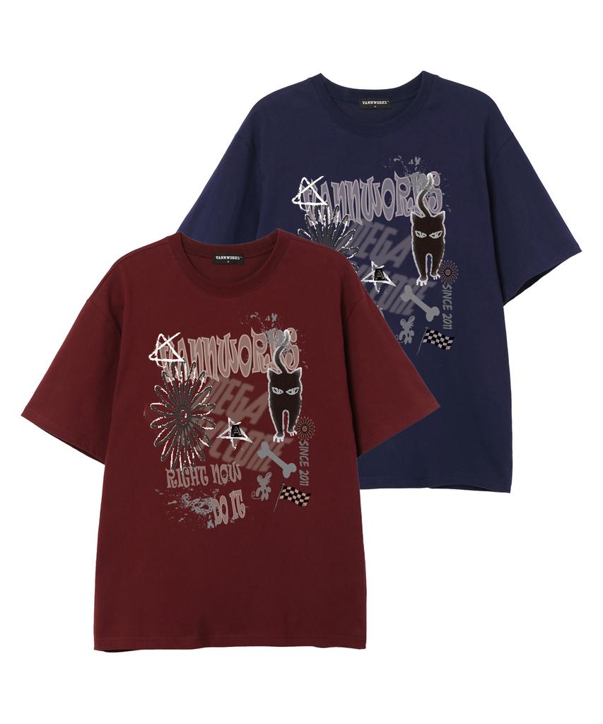 VANNWORKS Cat Do It Oversized Short Sleeve T-Shirt (Vs0113) Burgundy