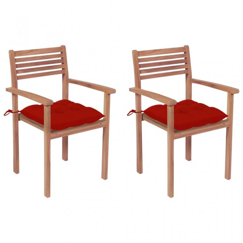Day and Night - Day and Night Garden Chairs 2 Pcs Solid Teak Wood with Red Cushions