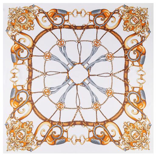 

130cm Silk Square Scarf Women Large Shawls Palace Chains Square Bandana Luxury Kerchief Scarf Female Foulards 130x130cm
