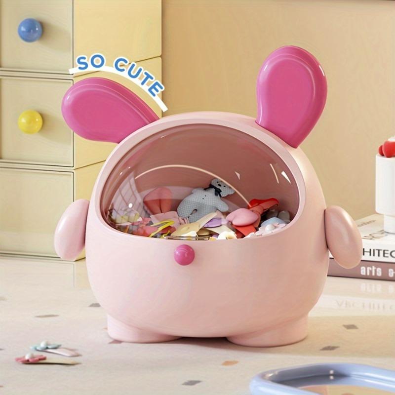 Cute Pink Poodle Flip‑Lid Desktop Storage Box, Waterproof Circular Plastic Organizer for Small Items, Home & Office Decor