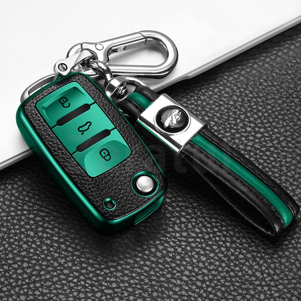 rmwpf7 2/3 Buttons TPU Leather Car Key Case Cover Shell Fob Bag for VW Volkswagen Polo Tiguan Passat Golf Jetta Lavida Skoda Octavia